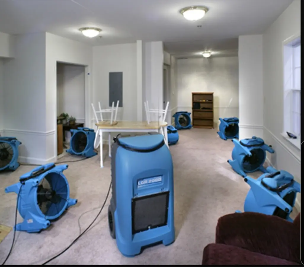 Air movers and dehumidifier setup for Water Damage Restoration in Barberton